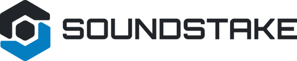 Soundstake logo with a black and blue design on a white background